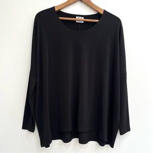 Planet by Lauren G black drop shoulder high low top jersey stretch microfiber OS